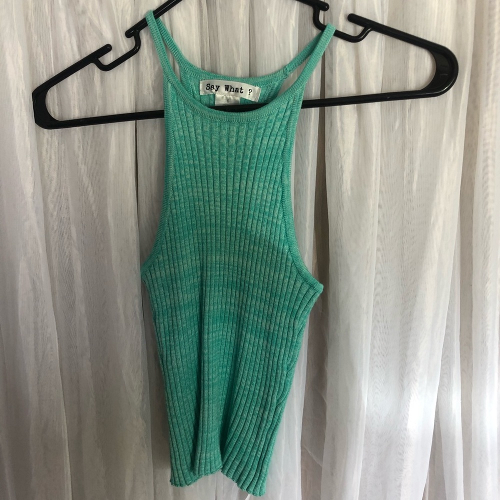 Say what blue green cropped tank top